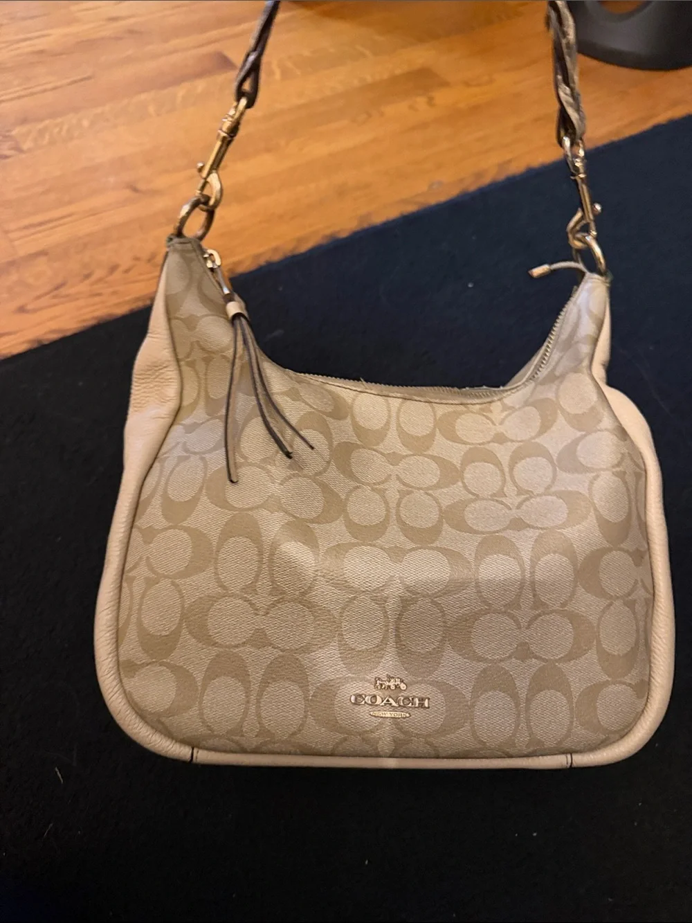 Coach Beige Signature Jacquard Hobo Shoulder Bag